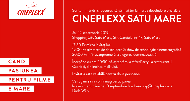 Cineplexx Satu Mare launch invitation, print