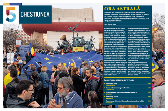 Cronicile Curs de Guvernare magazine, opening spread section Chestiunea 