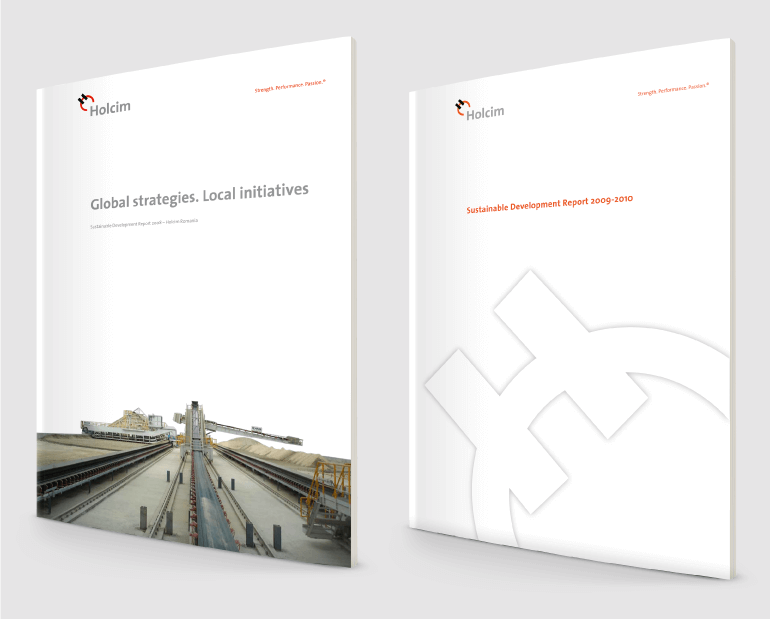 Holcim Annual Sustainability Reports printed in 2008 and 2009